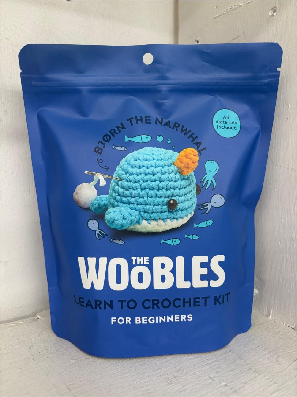 The Woobles Learn to Crochet Kit - Bjørn the Narwhal (Blue)